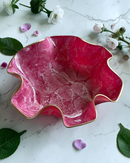 Large Pink bowl, 18x3" geode design epoxy resin