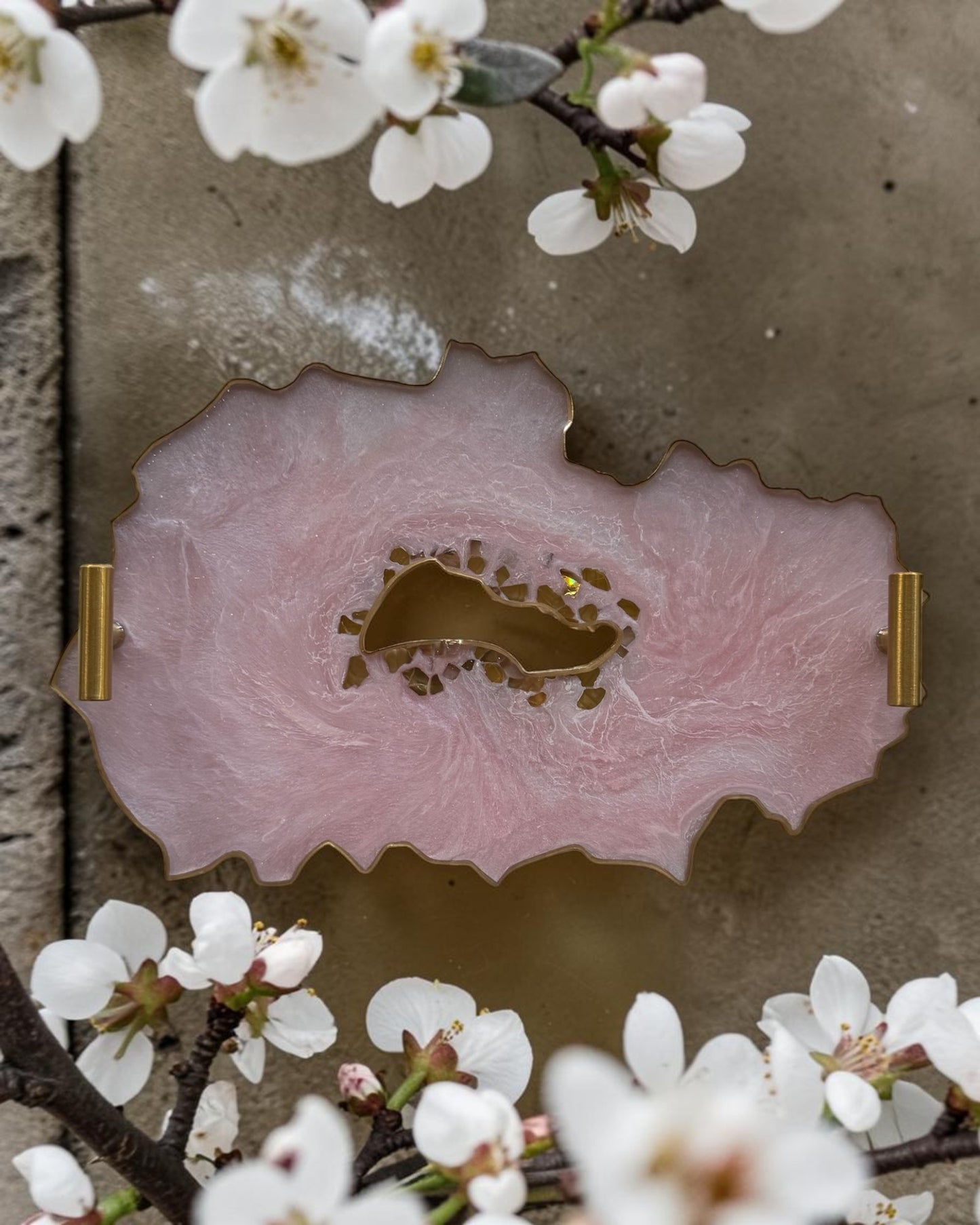 Light Pink tray handmade epoxy resin geode design