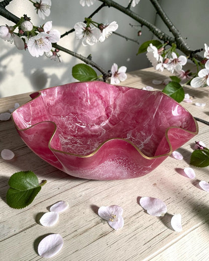 Large Pink bowl, 18x3" geode design epoxy resin
