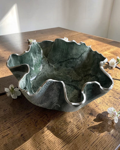 Medium Green bowl, 11x3" geode design epoxy resin