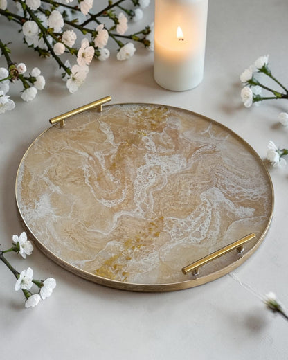 Cream Ottoman tray handmade epoxy resin geode design