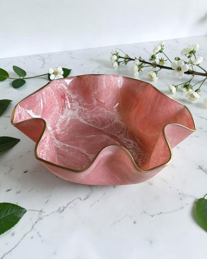 Large light Pink bowl, 18x3" geode design epoxy resin