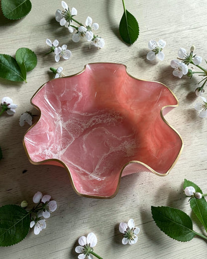 Large light Pink bowl, 18x3" geode design epoxy resin