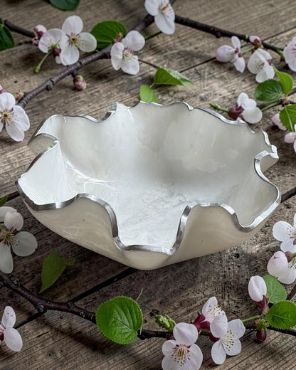 Medium White bowl, 11x3" geode design epoxy resin