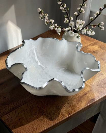 Medium White bowl, 11x3" geode design epoxy resin