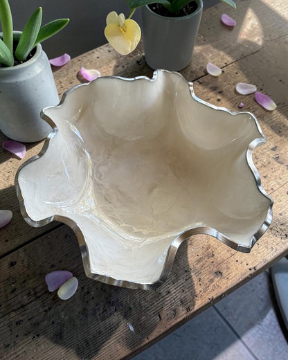 Medium White bowl, 11x3" geode design epoxy resin