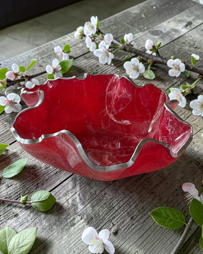 Medium Red bowl, 11x3" geode design epoxy resin