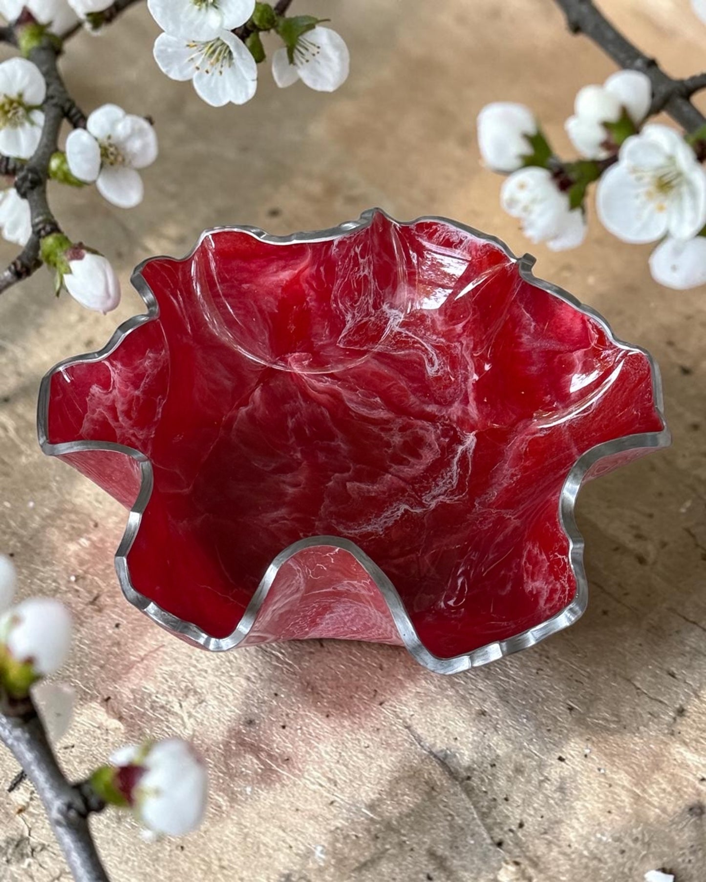 Medium Red bowl, 11x3" geode design epoxy resin