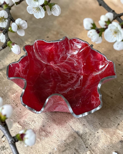 Medium Red bowl, 11x3" geode design epoxy resin