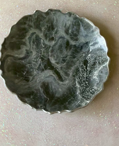 Silver and Grey Platter 12" geode design epoxy resin