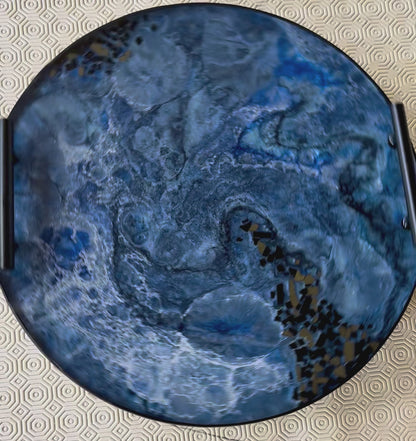 Blue Ottoman tray handmade epoxy resin geode design