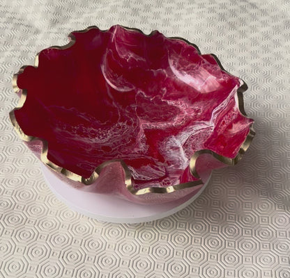 Medium Red bowl, 11x3" geode design epoxy resin