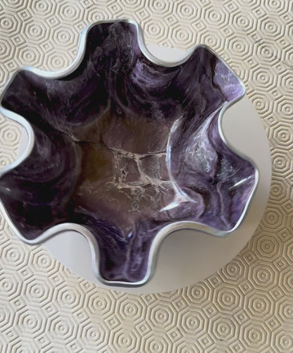 Small Purple and Brown bowl, 8x3" geode design epoxy resin