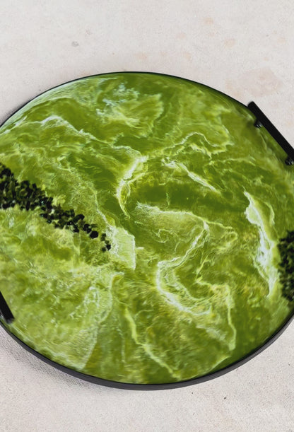 Olive Green Ottoman tray handmade epoxy resin geode design