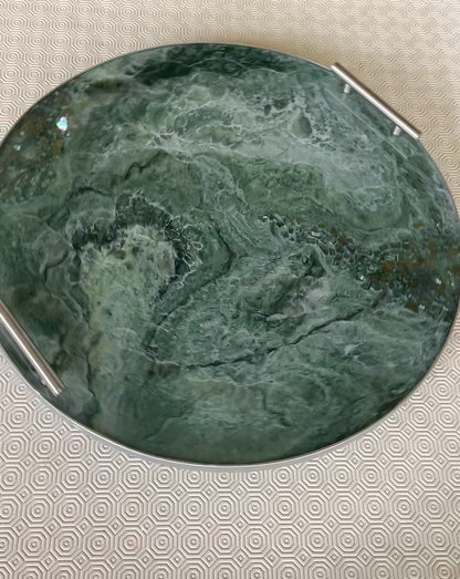 Green Ottoman tray handmade epoxy resin geode design