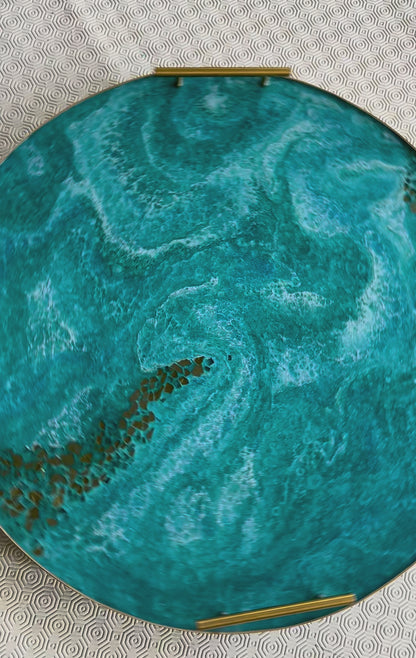 Ocean colors Ottoman tray handmade epoxy resin geode design
