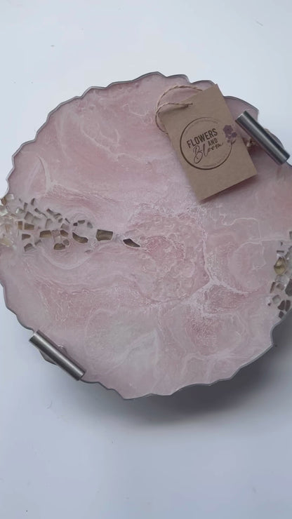Light Pink tray handmade epoxy resin geode design