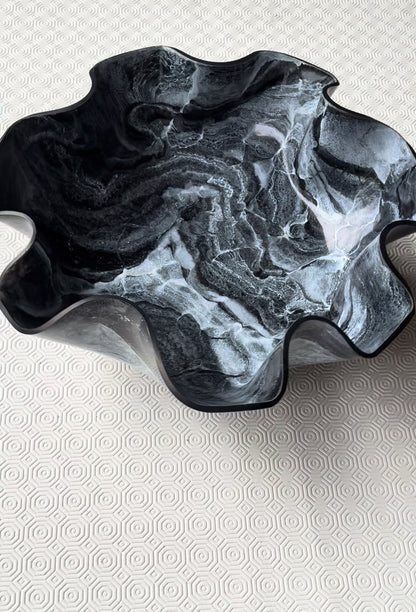 Large Black bowl, 18x3" geode design epoxy resin