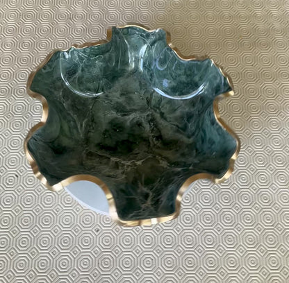 Medium Green bowl, 11x3" geode design epoxy resin