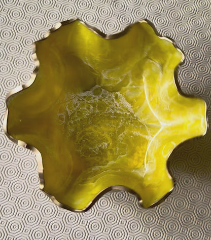 Medium Yellow bowl, 11x3" geode design epoxy resin