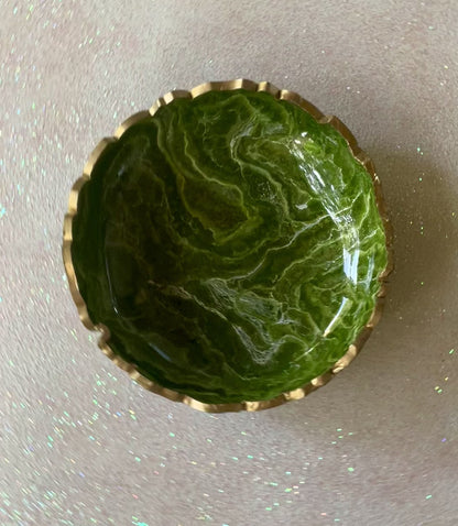Small Olive green bowl, 8x2" geode design epoxy resin