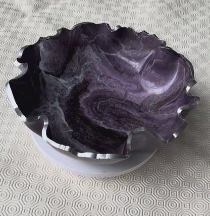 Medium Purple and brown bowl, 11x3" geode design epoxy resin