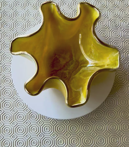 Small Yellow bowl, 8x3" geode design epoxy resin