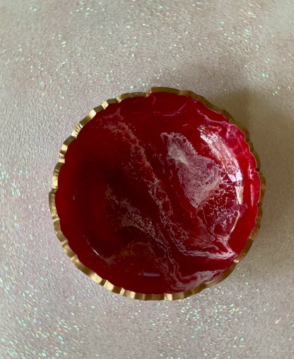 Small Red bowl, 8x2" geode design epoxy resin