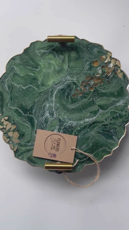 Green tray handmade epoxy resin geode design