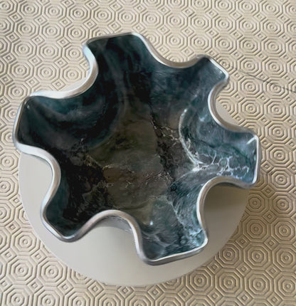 Small Teal and Silver bowl, 8x3" geode design epoxy resin