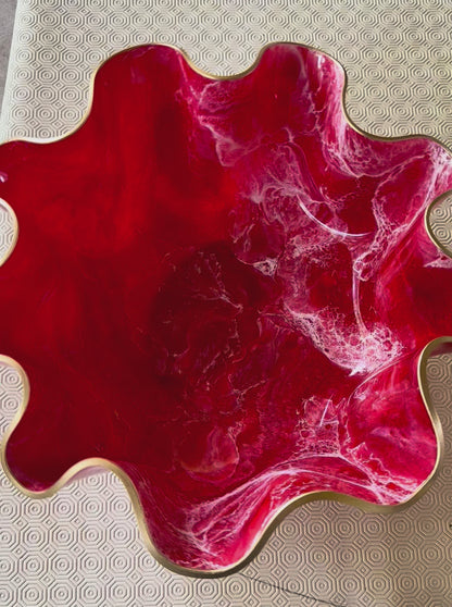 Large Red bowl, 18x3" geode design epoxy resin