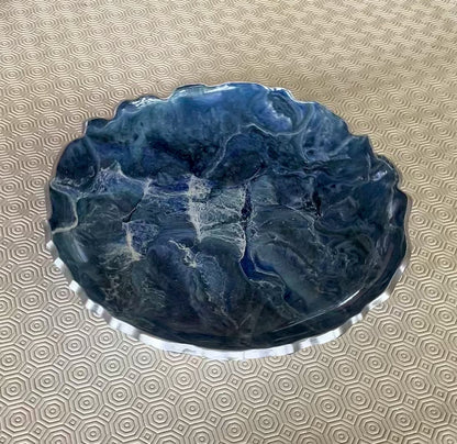 Blue Platter 12" geode design epoxy resin