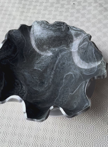 Medium Grey and Silver bowl, 11x3" geode design epoxy resin
