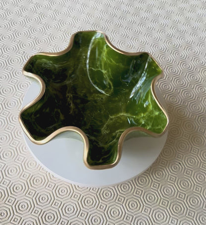 Small Olive green bowl, 8x3" geode design epoxy resin