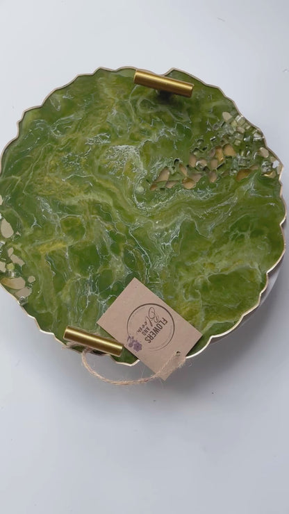 Olive Green tray handmade epoxy resin geode design