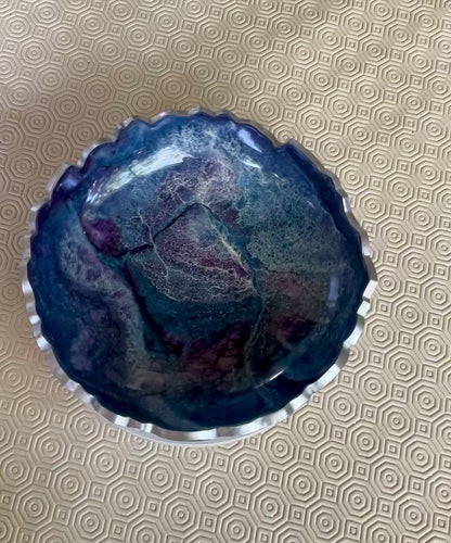 Small Purple and Blue bowl, 8x2" geode design epoxy resin