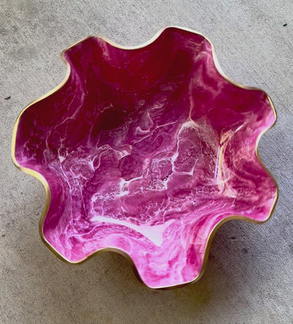 Large Pink bowl, 18x3" geode design epoxy resin