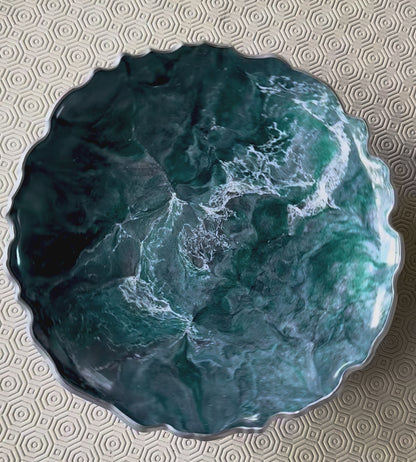 Teal and Silver Platter 12" geode design epoxy resin