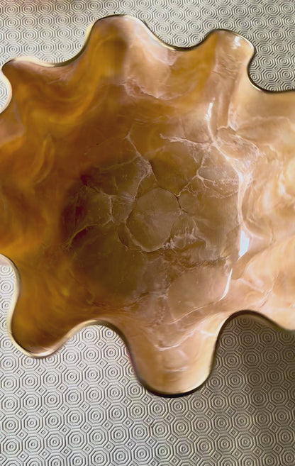 Large Cream bowl, 18x3" geode design epoxy resin