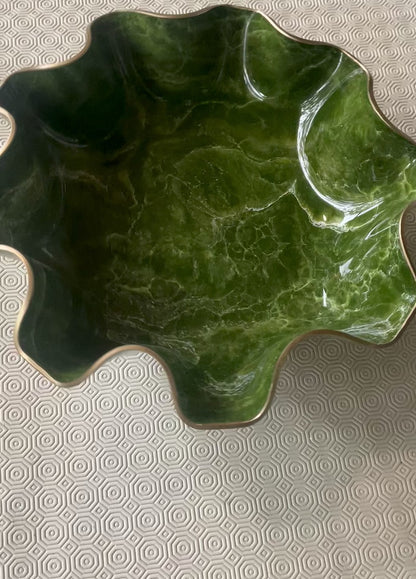 Large Olive Green bowl, 18x3" geode design epoxy resin