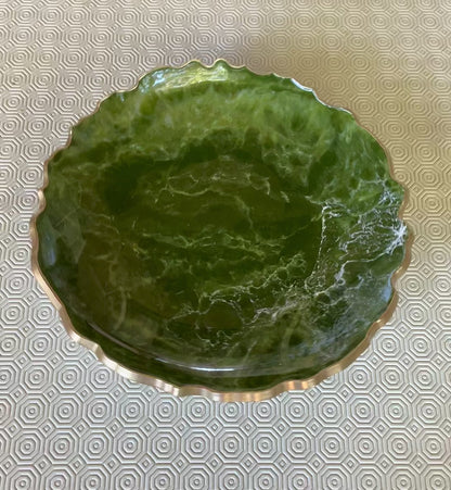 Olive green Platter 12" geode design epoxy resin