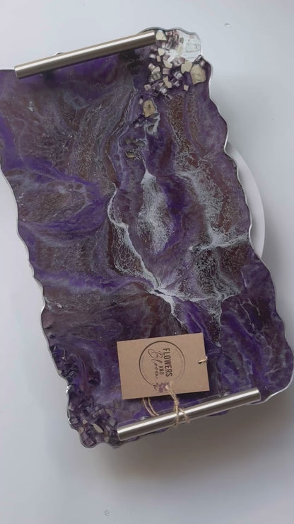 Purple and Brown tray handmade epoxy resin geode design
