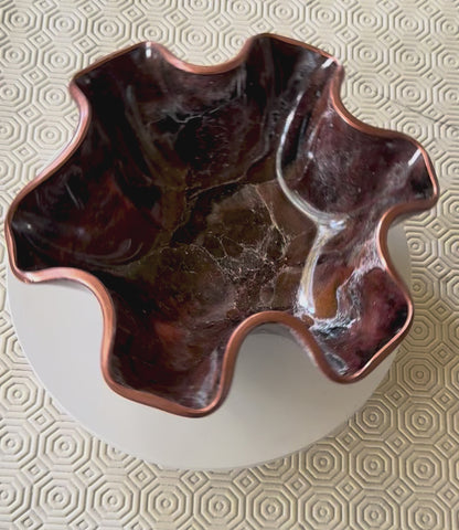 Small Black, Bronze and Copper bowl, 8x3" geode design epoxy resin