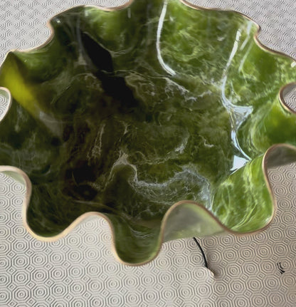 XLarge Olive Green bowl, 18x6" geode design epoxy resin
