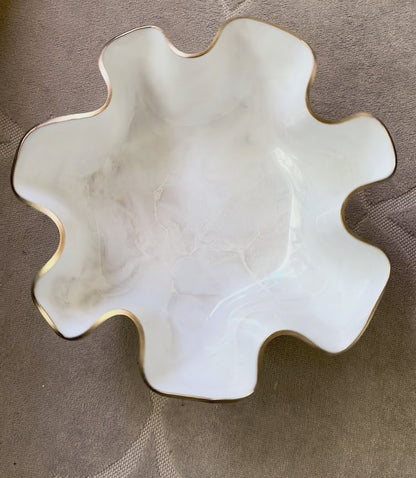 Large White bowl, 18x3" geode design epoxy resin