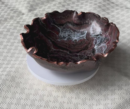 Small Black, Bronze and Copper bowl, 8x2" geode design epoxy resin